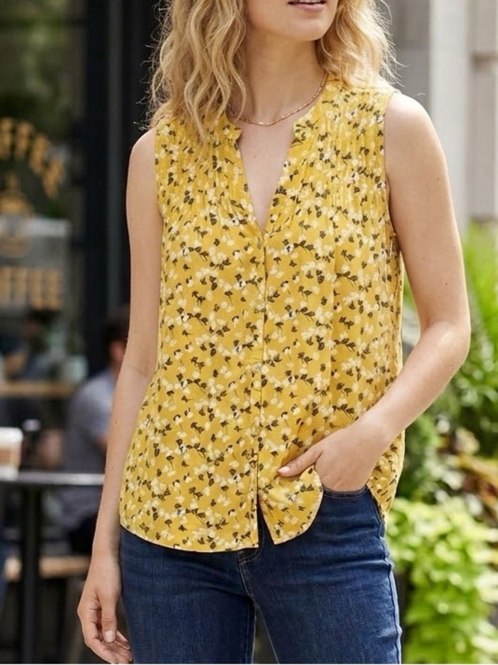 Anthropologie Sunday in Brooklyn Yellow Floral Sleeveless Top Medium